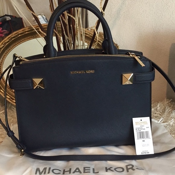 Michael Kors Karla East West Satchel Leather Navy - Picture 3 of 13